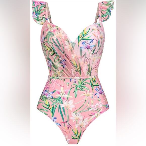 Womens One Piece Swimsuit Beach Retro Floral Print - Picture 2 of 6